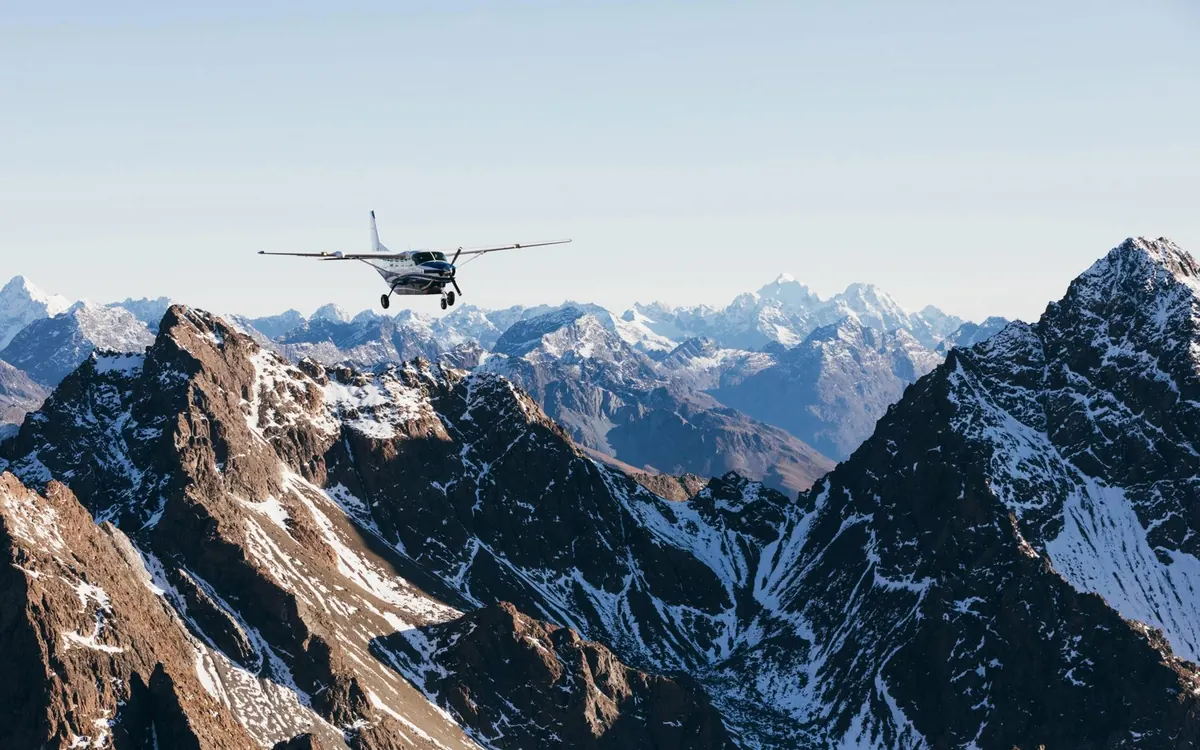 A small aircraft over the Southern Alps between Queenstown and the West Coast